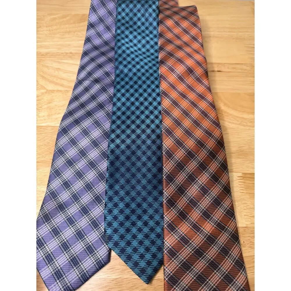 Set of 3 IZOD Men's Silk Neck Ties Purple Teal and Orange Plaids JL